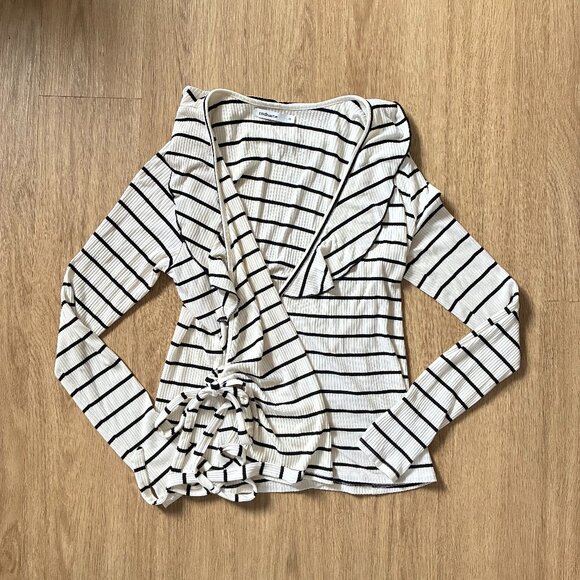 Black and White Striped Wrap Top - Picture 1 of 1